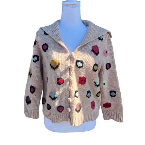 Anthropologie Sweaters - HWR Monogram Anthropologie Chocolate Box Cardigan Knit Beige Wool Blend Sz LARGE